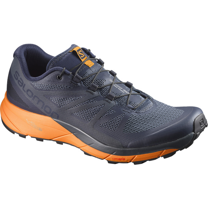 Salomon Singapore Mens Trail Running Shoes - SENSE RIDE Navy/Orange | 93048-JKAZ